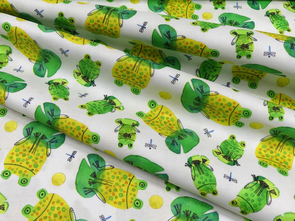 Patchworkstoff Frogtastic Frösche grün gelb